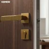 Haobao door lock, indoor yellow antique copper bedroom magnetic suction silent room split modern simple household solid wood door handle details Picture